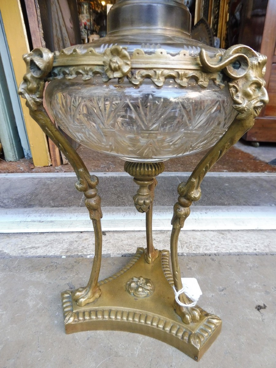 19th Century Crystal And Bronze Oil Lamp -photo-2