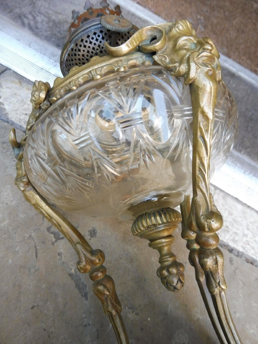19th Century Crystal And Bronze Oil Lamp -photo-3