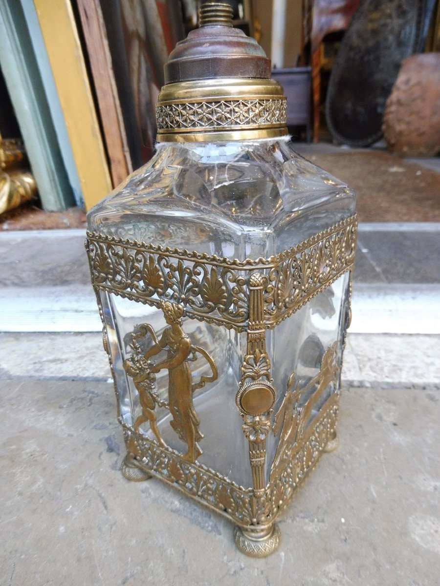Empire Style Crystal And Brass Bottle  