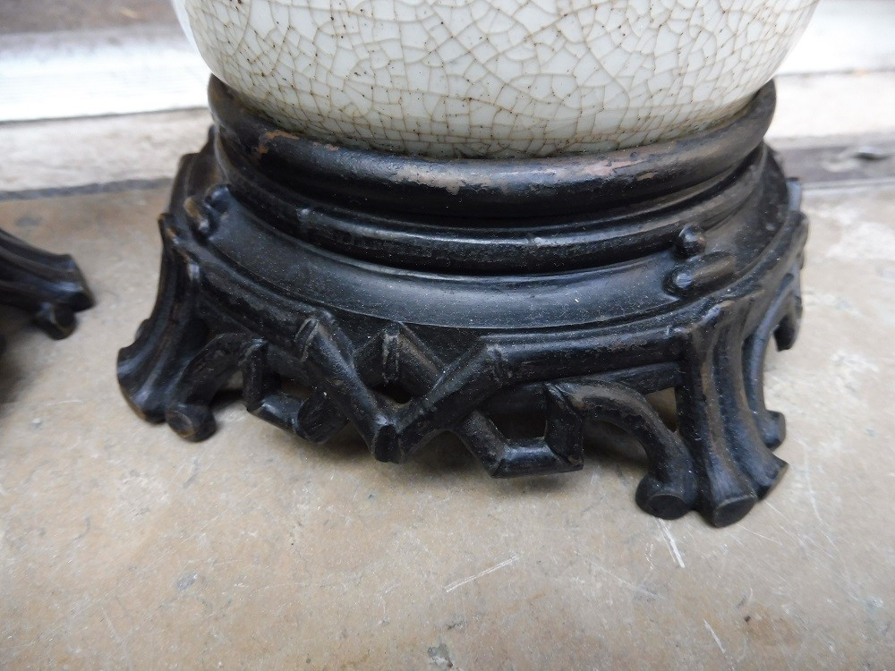 Paire de  pieds de lampes  en porcelaine  de Chine monté  bronze 19 eme-photo-3