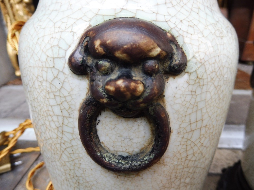 Paire de  pieds de lampes  en porcelaine  de Chine monté  bronze 19 eme-photo-4