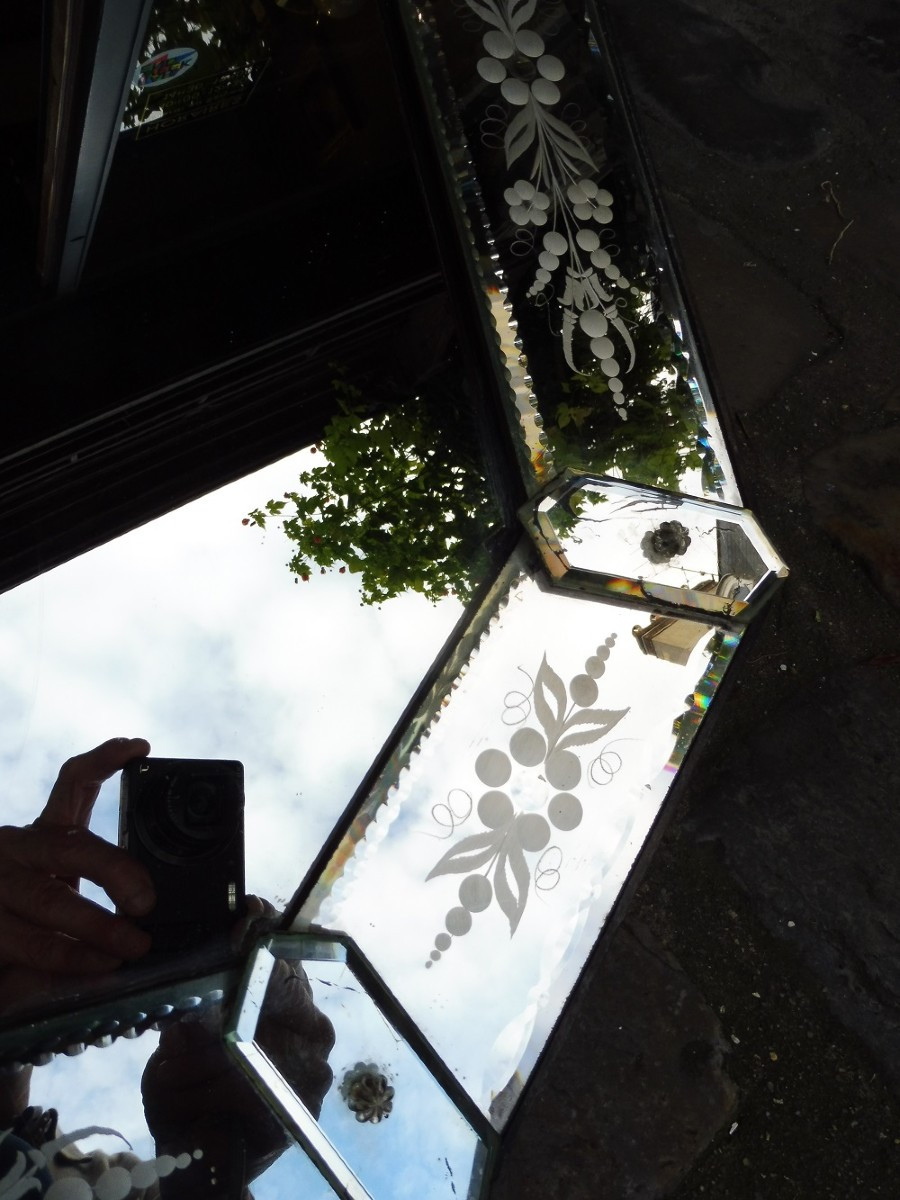 Miroir  Vénitien   début XX eme à fronton  et verre  gravé  -photo-3