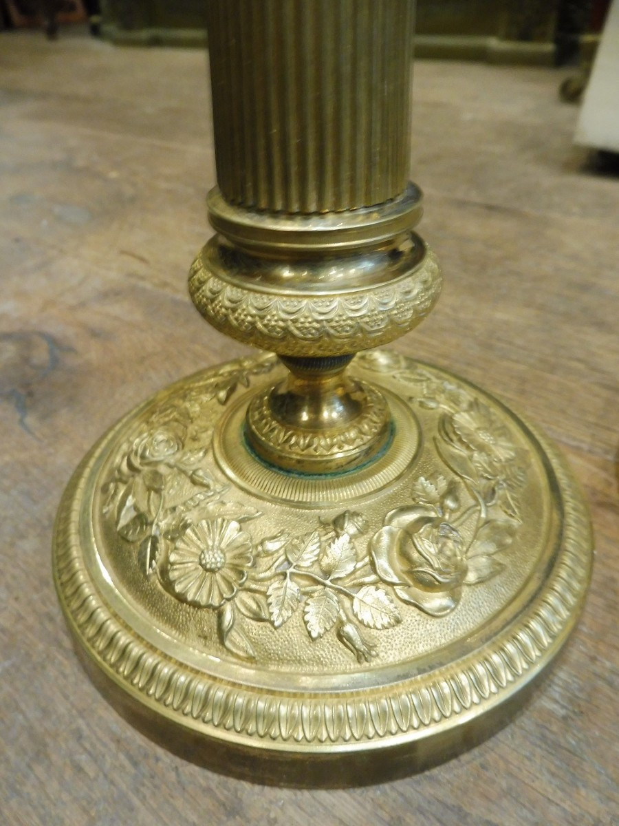 Paire  de flambeaux  en bronze doré restauration -photo-2