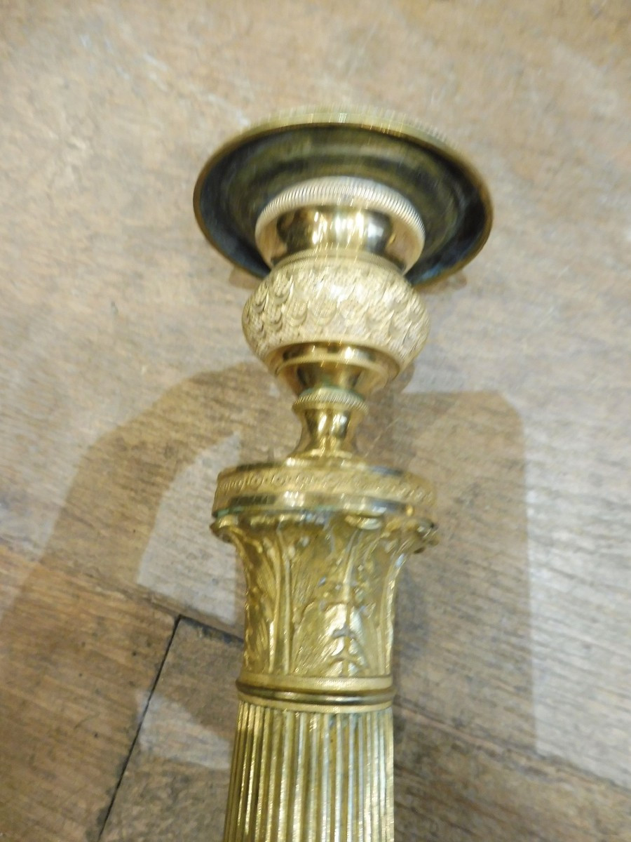 Paire  de flambeaux  en bronze doré restauration -photo-4
