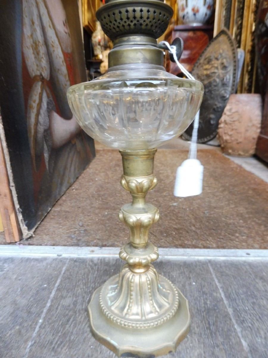 19th Century Bronze And Crystal Oil Lamp-photo-2