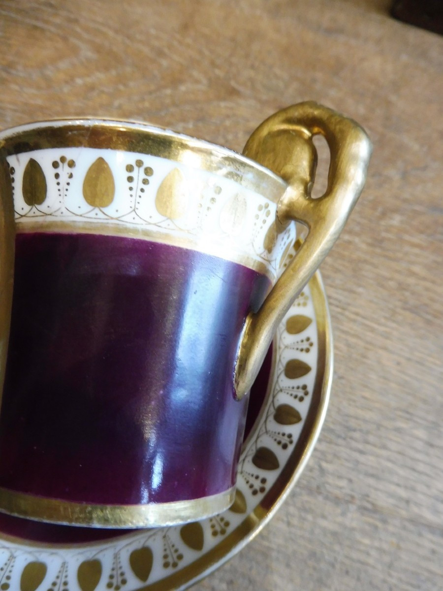Tasse  et  sous tasse  en porcelaine  de  Paris  empire  -photo-3