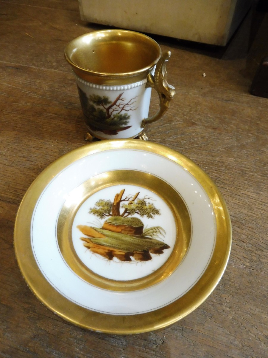 Tasse  et  sous tasse  en porcelaine  de  Paris  empire  -photo-3