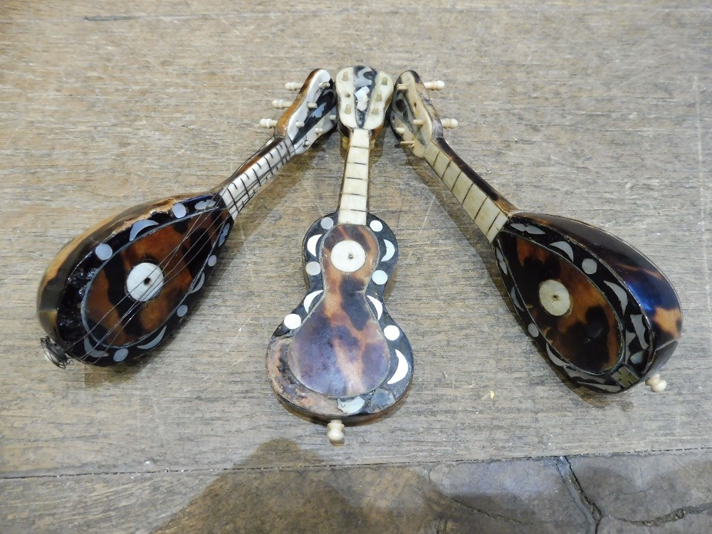 Set Of Three Miniature Tortoiseshell Stringed Instruments, Italy, 19th Century 
