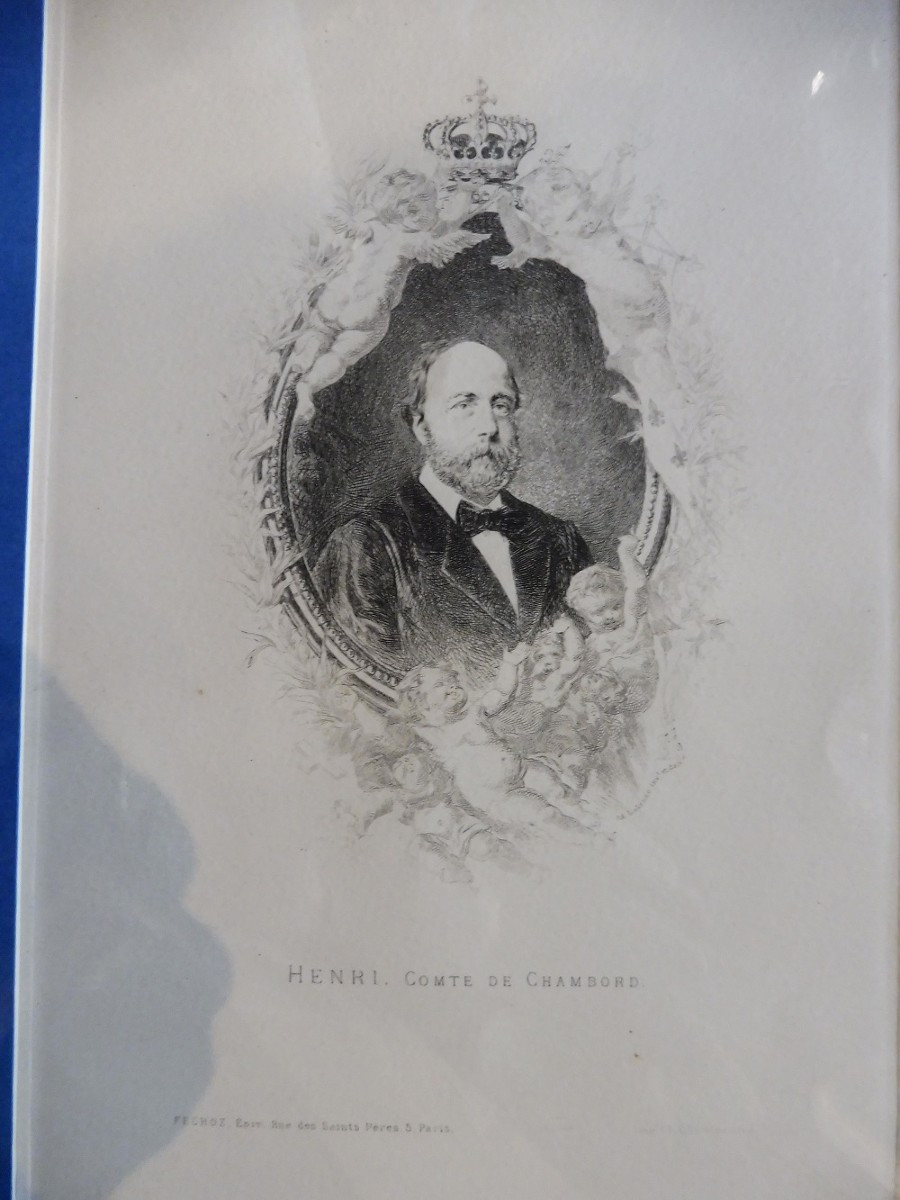 Gravure  19 eme  " Portrait du comte de Chambord  "  -photo-2