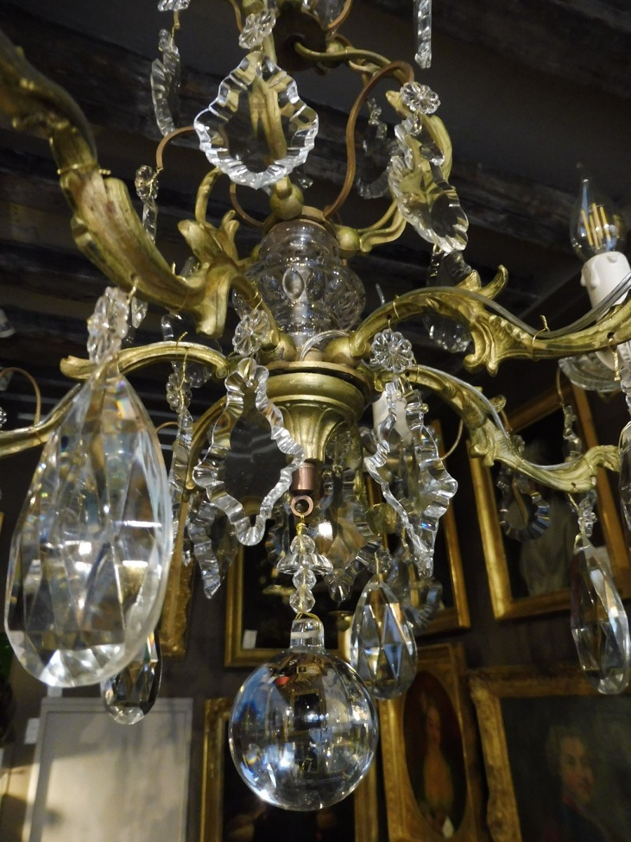 Louis XV Style Six-light Chandelier In Bronze And Crystal-photo-2