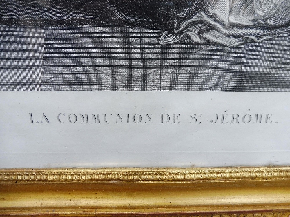 Importante gravure  d'après  Dominiquin  datée  1821  " la  communion  de  Saint  jérôme"  -photo-3