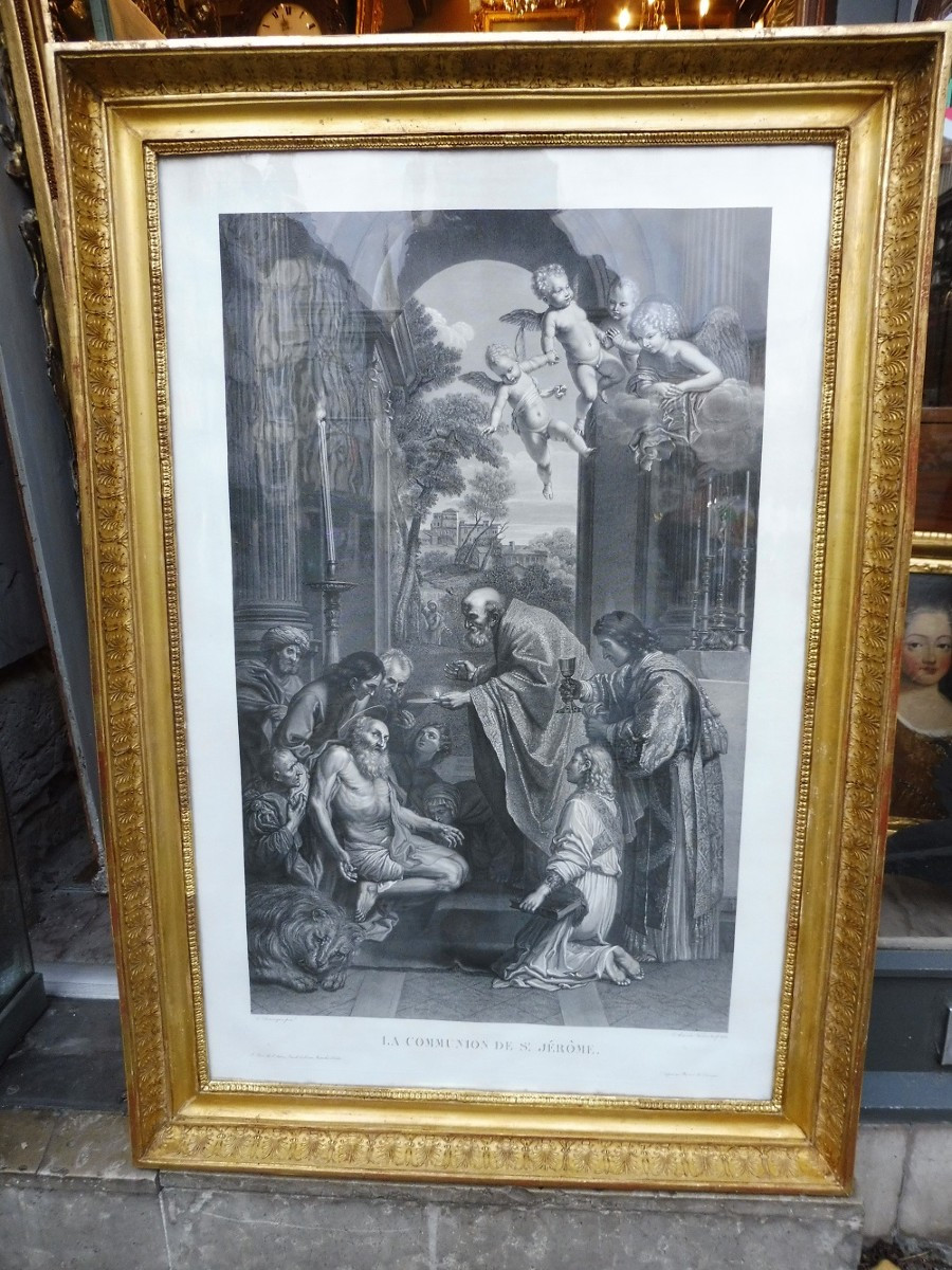 Importante gravure  d'après  Dominiquin  datée  1821  " la  communion  de  Saint  jérôme"  