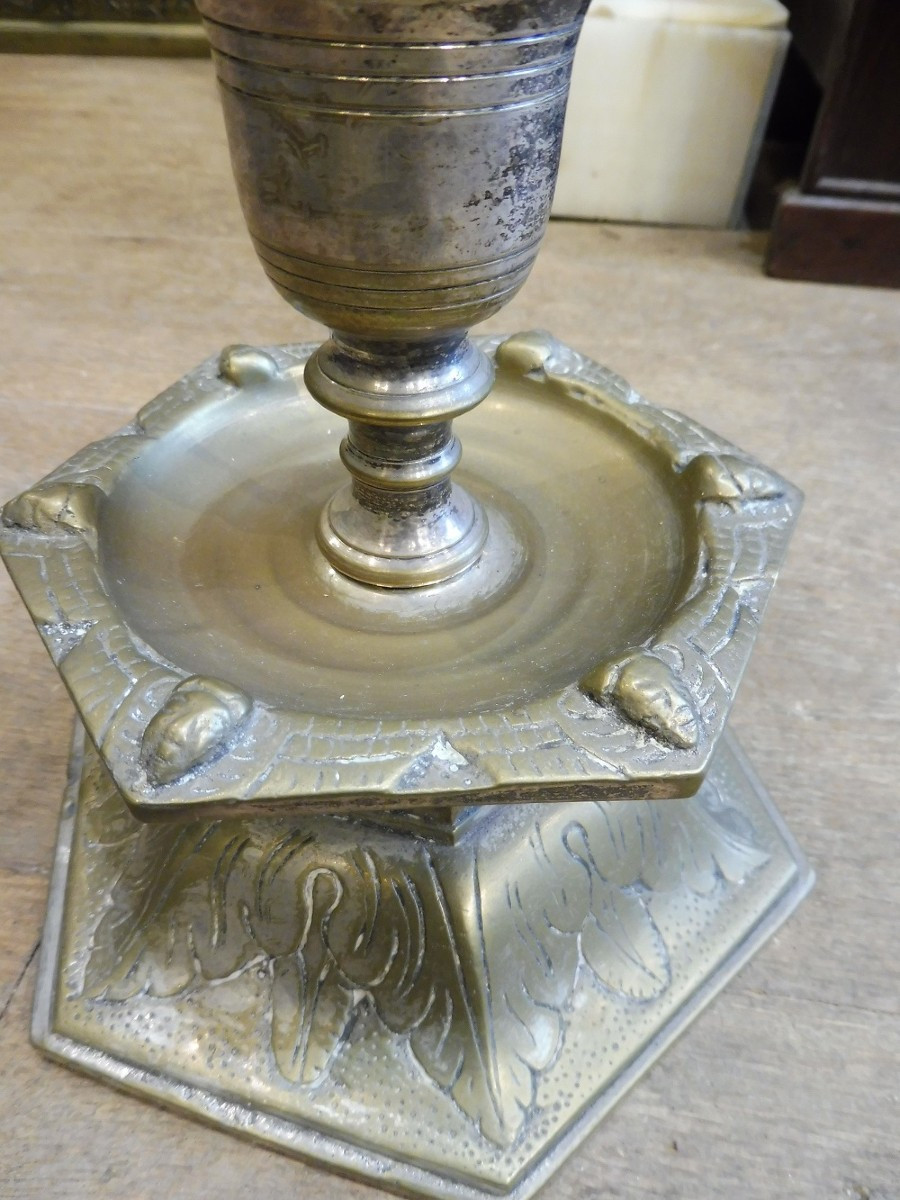 Flambeau en bronze  argenté  style 17 eme  -photo-3