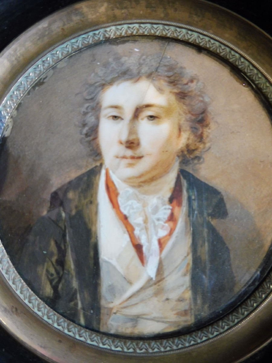 Miniature ronde  fin 18 eme "portrait d'homme ' -photo-3