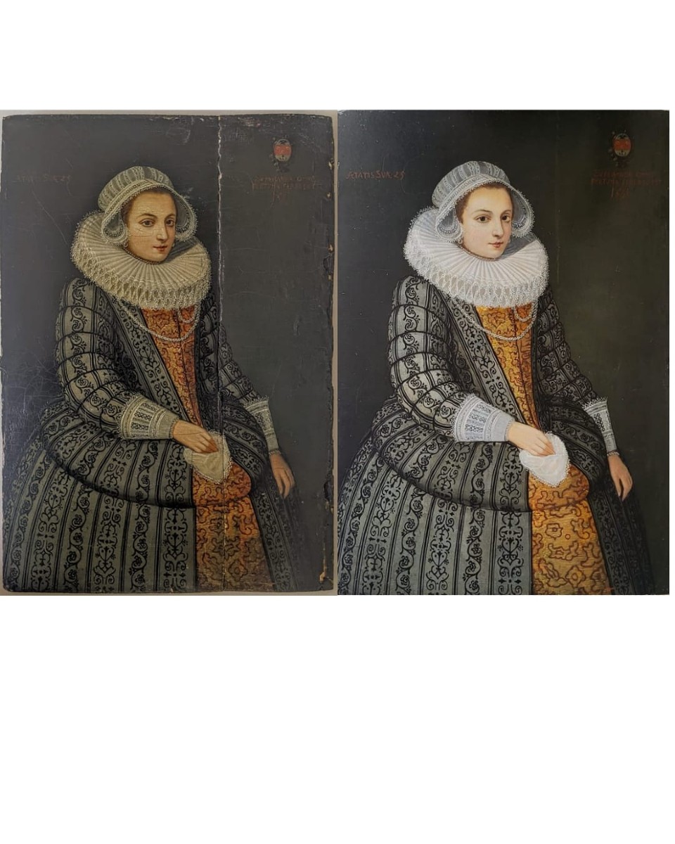 Oil On Panel, 17th Century, "portrait Of A Lady With A Strawberry"  -photo-2