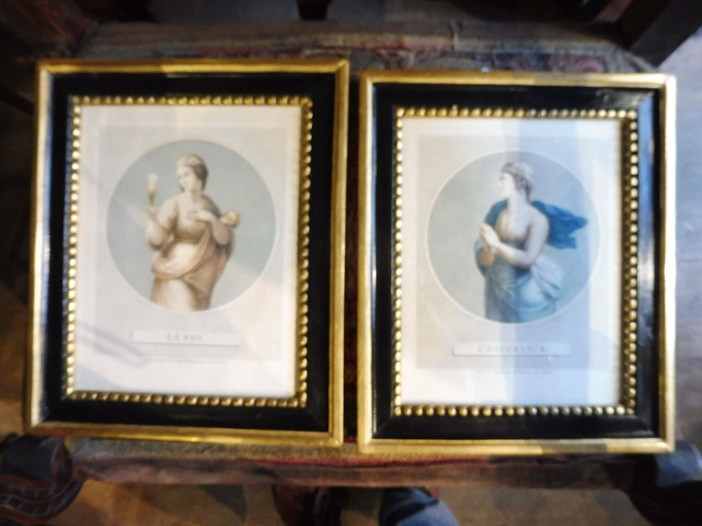 Pair Of Early 19th-century Color Engravings "faith And Hope" 
