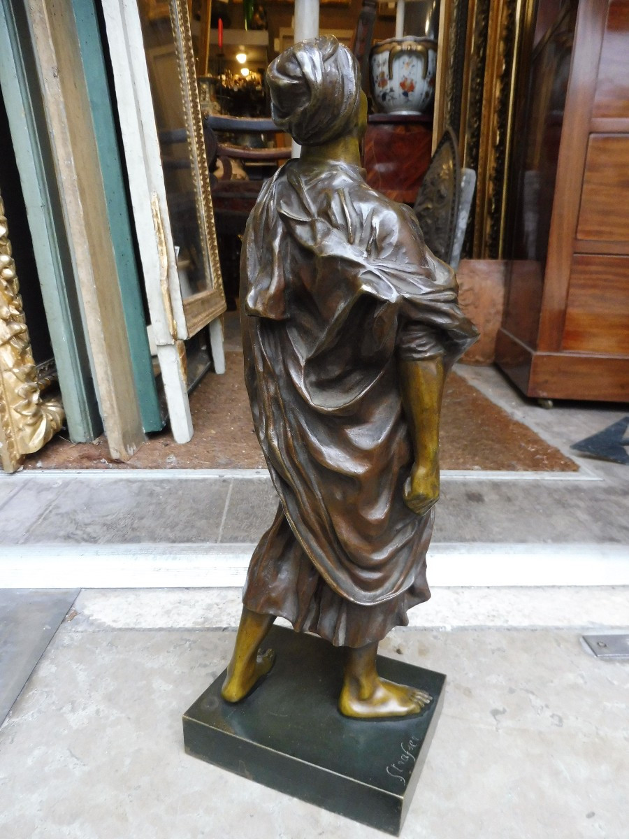 Bronze Sculpture With Three Patinas, Signed Strasser, "the Egyptian Water Carrier"  -photo-2