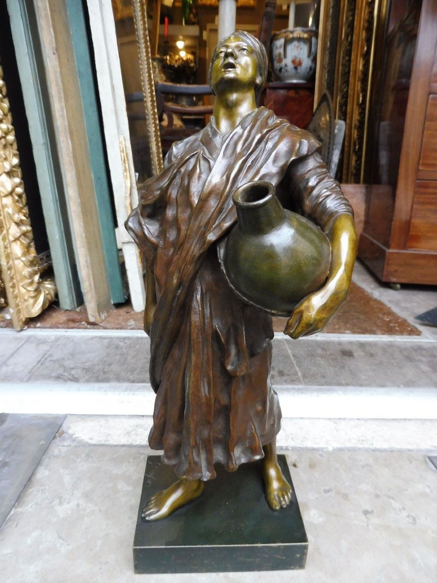 Bronze Sculpture With Three Patinas, Signed Strasser, "the Egyptian Water Carrier"  