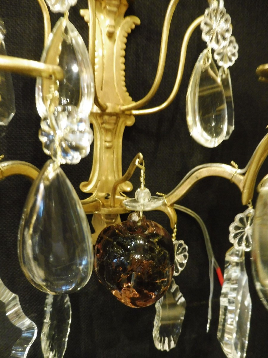 Paire  d'appliques  en bronze doré  et cristal   style 18 eme  vers  1900-photo-4
