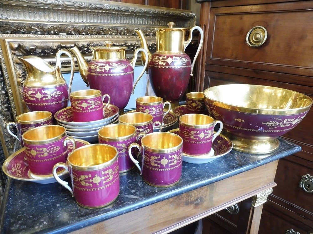 Partie  de service  en porcelaine  de  Paris  , manufacture  Lebon-Halley  