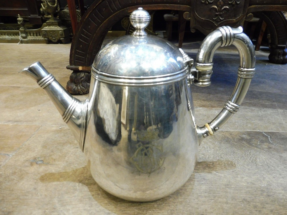 Verseuse  en métal plaqué  argent  maison Christofle modèle Bambou  