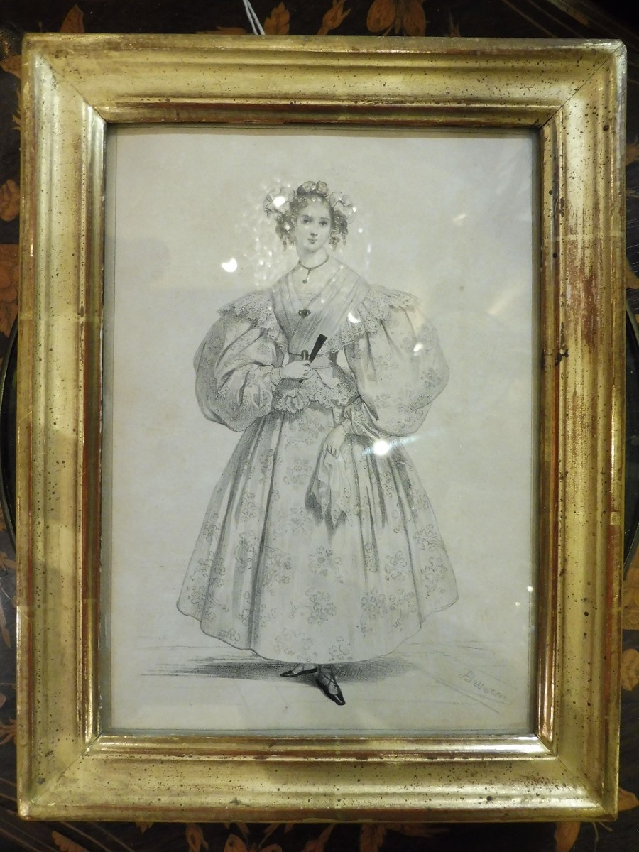 Engraving After Achille Déveria, "elegant," 19th Century  