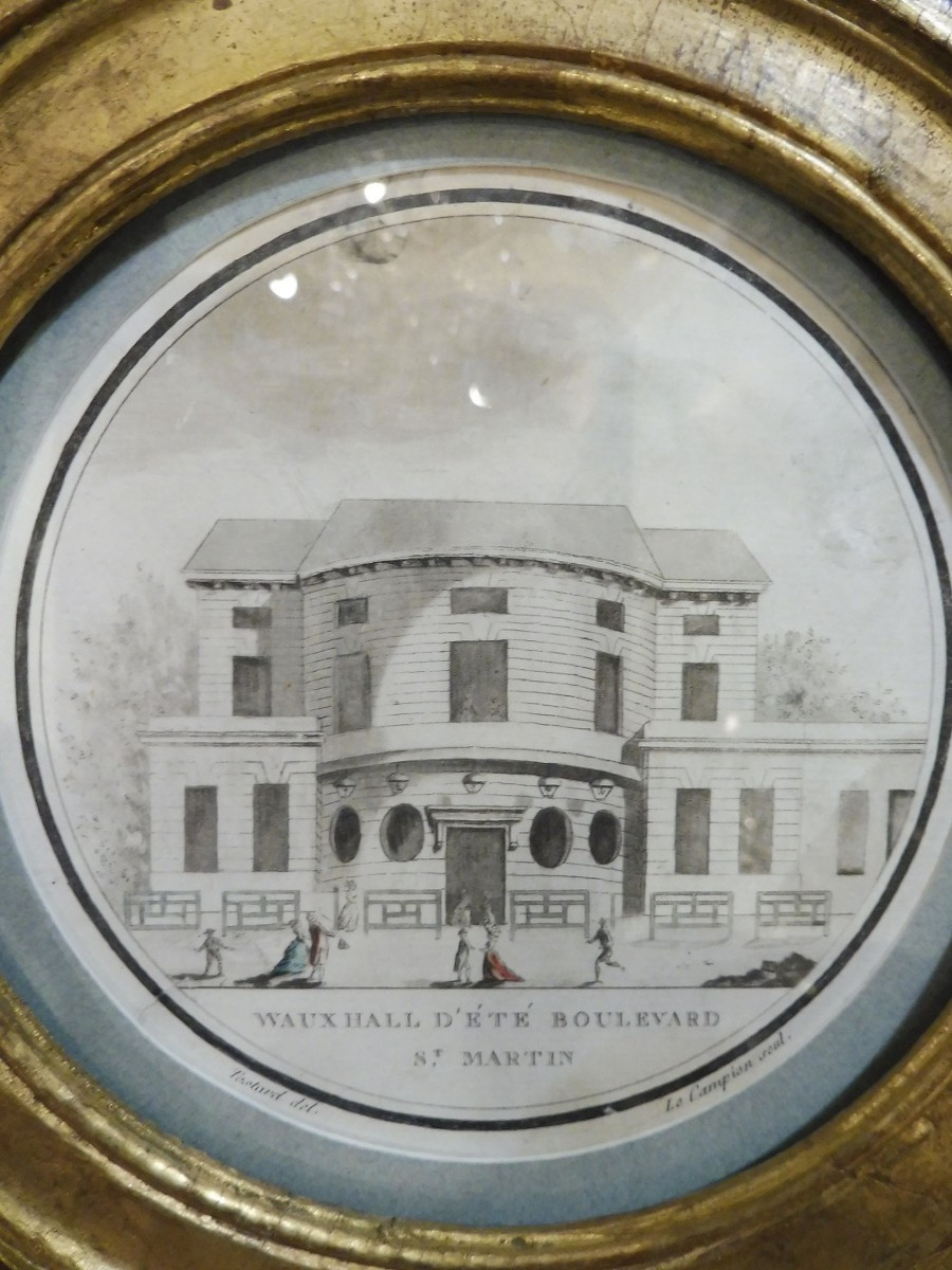 Gravure  ronde  vers 1800  " Vauxhall  d'été   Boulevard  Saint Martin "  -photo-2