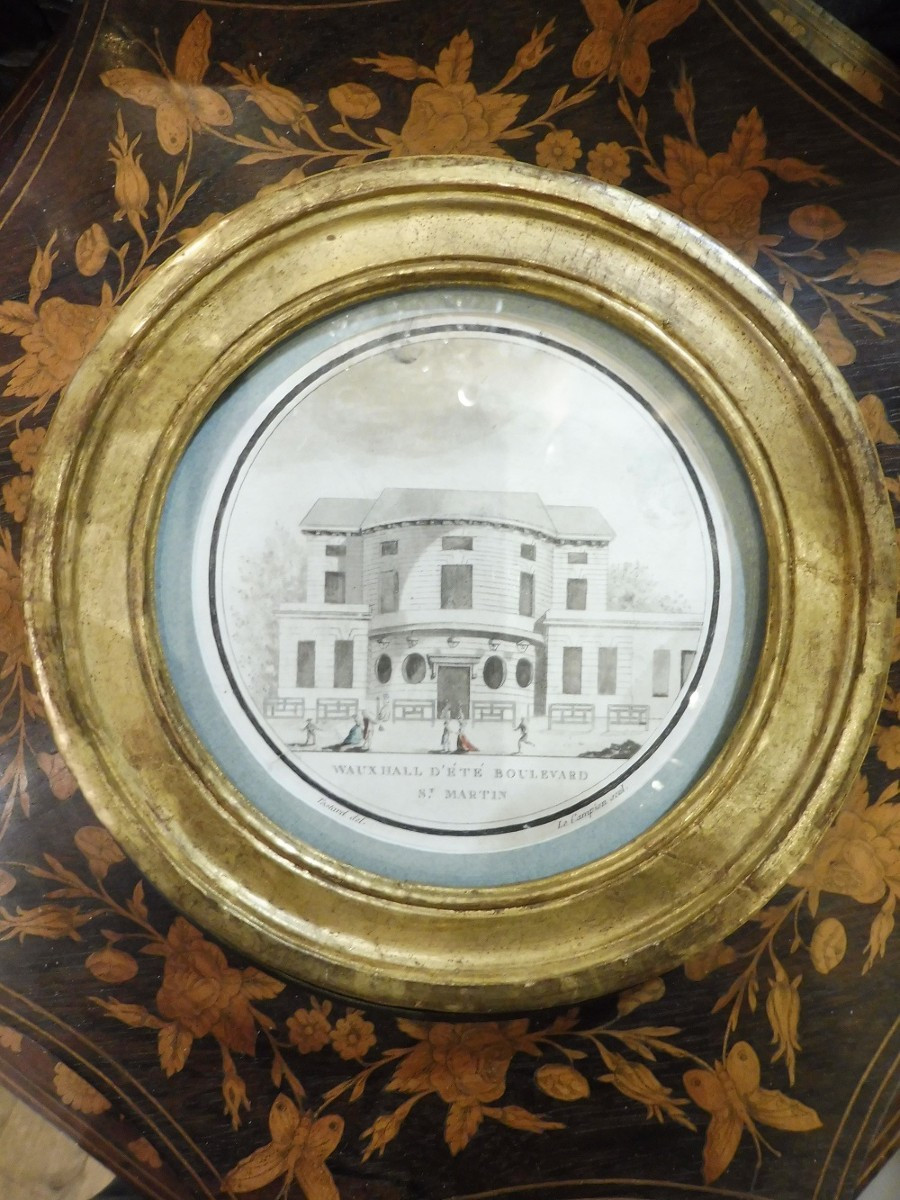 Gravure  ronde  vers 1800  " Vauxhall  d'été   Boulevard  Saint Martin "  