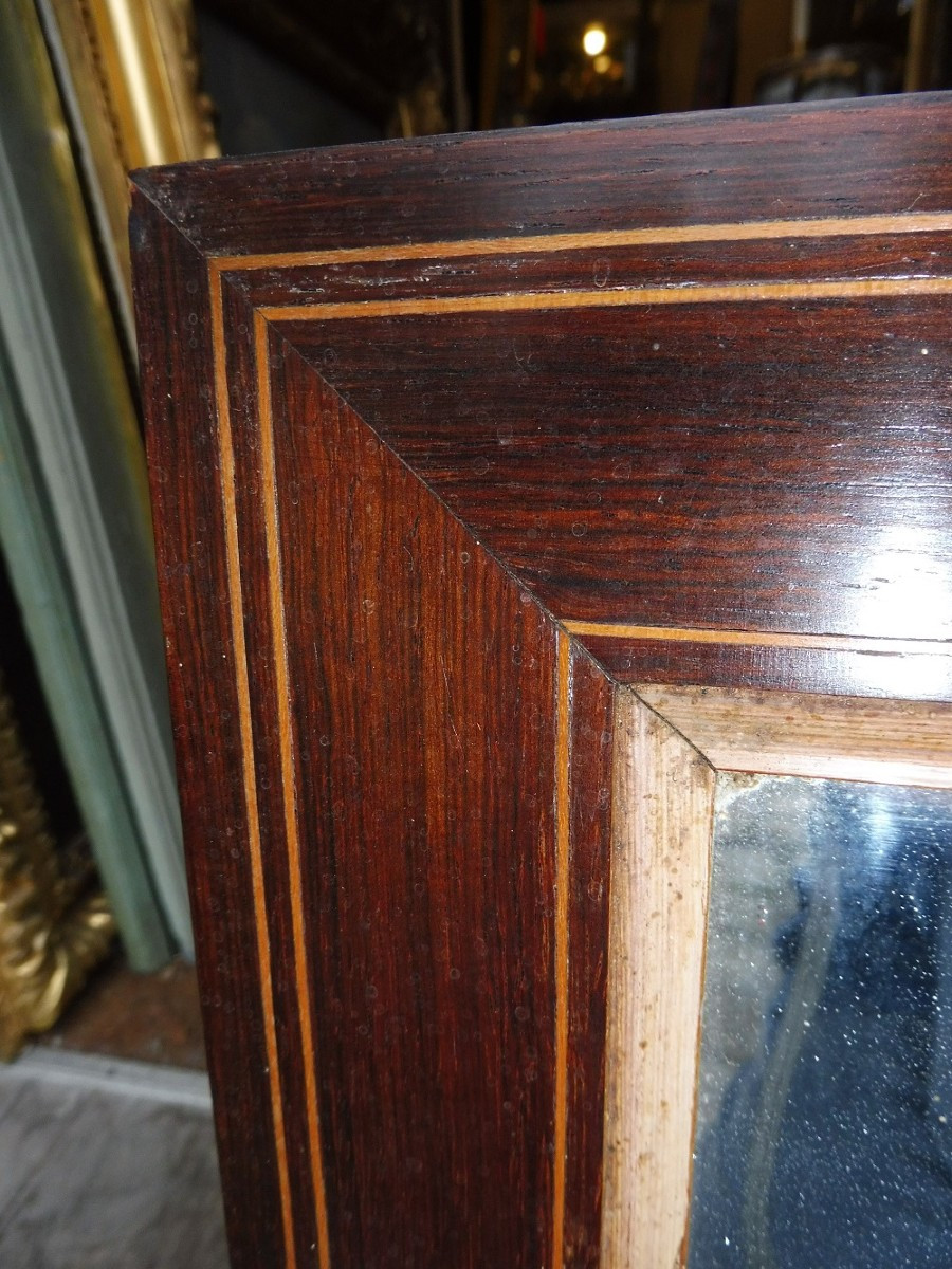 Miroir  rectangulaire  en placage  d'acajou  et filet  de bois  clair  19 eme-photo-2