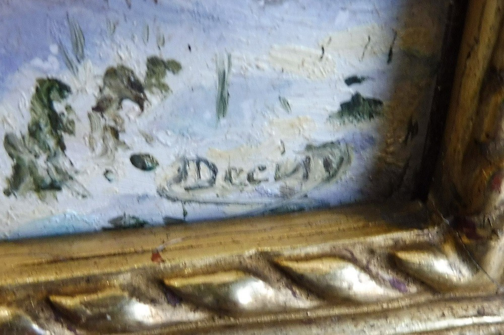 Oil On  Cardboard, Signed Circa 1900, "lively Village Under The Snow"  -photo-3