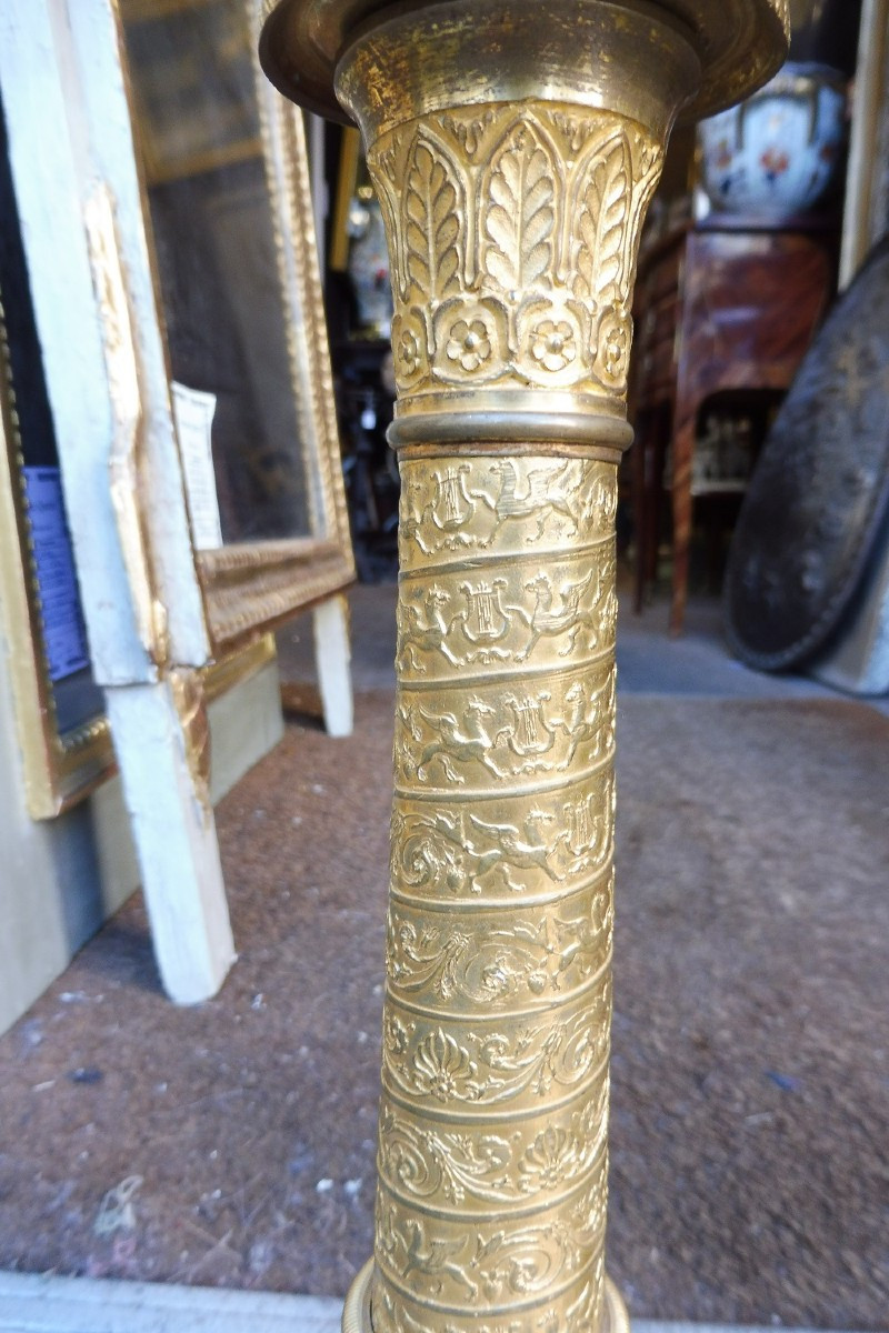 Paire de flambeaux en bronze doré  d'époque empire -photo-2