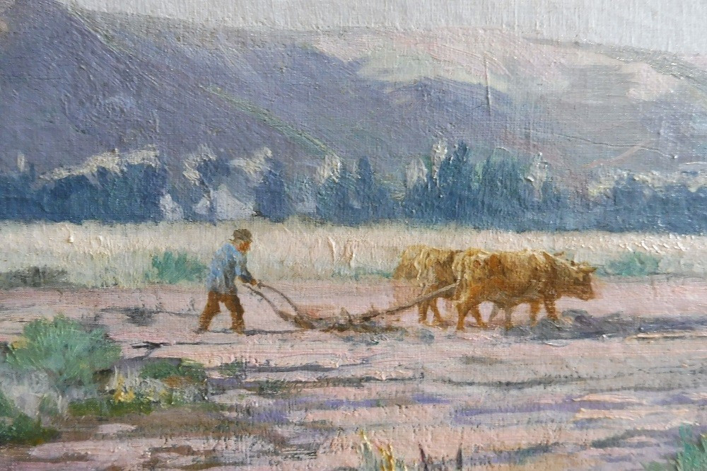 Oil On Canvas Signed Louis Le Poittevin "plowing Near La Roche Guyon"-photo-3