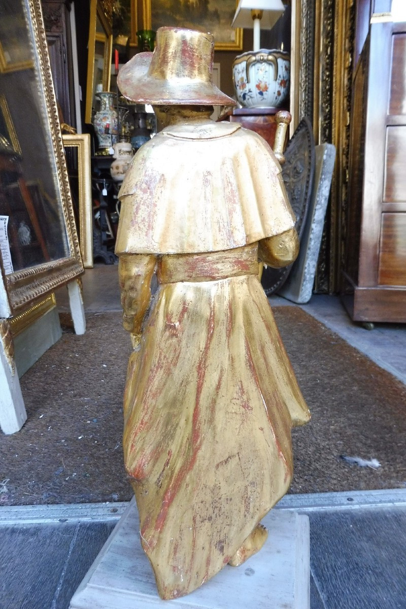 Antique Gilded Wooden Sculpture "pilgrim"  -photo-2