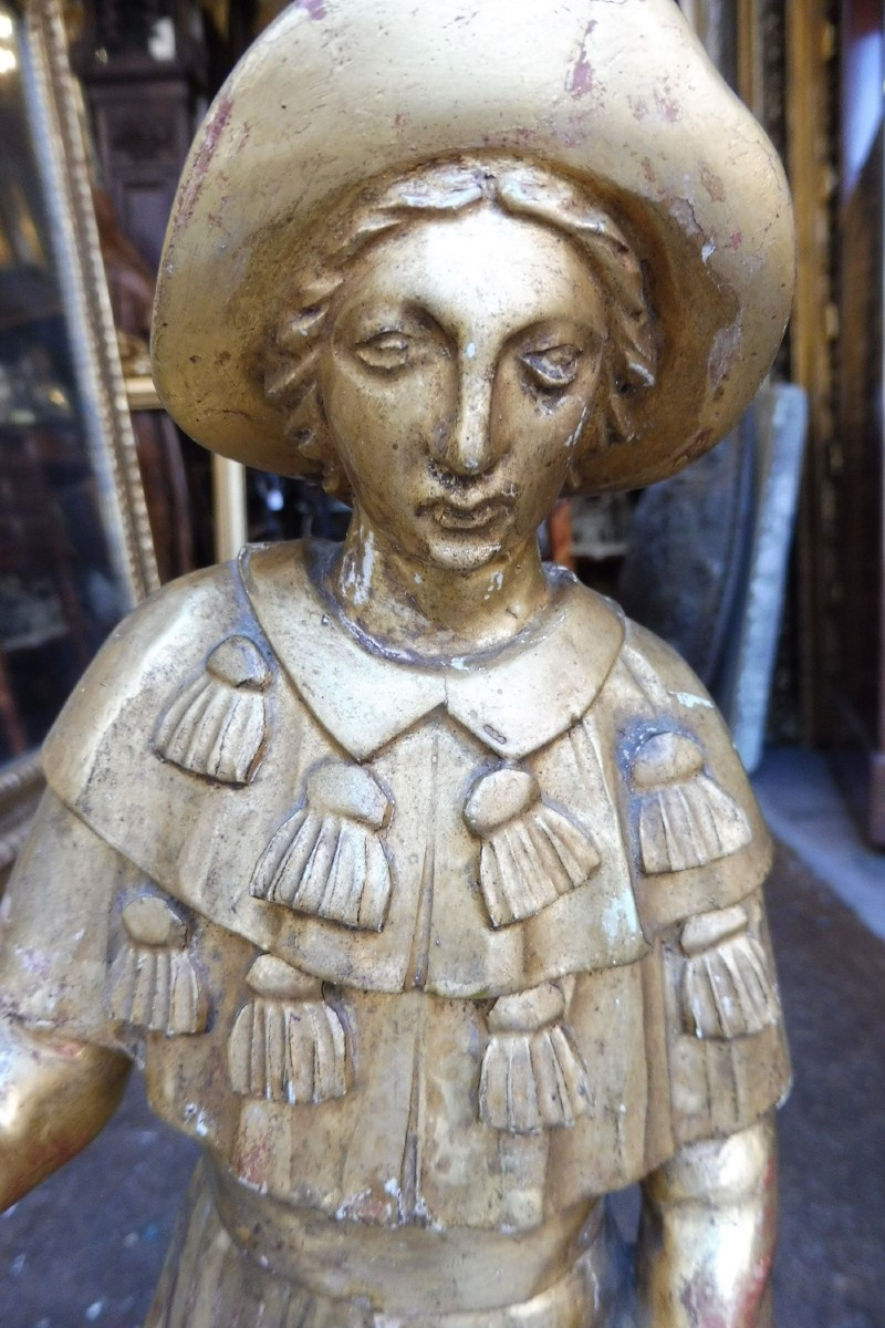Antique Gilded Wooden Sculpture "pilgrim"  -photo-3