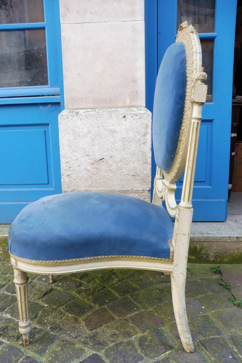 Louis XVI Style Lacquered Wood Chaise Longue, Second Empire -photo-3