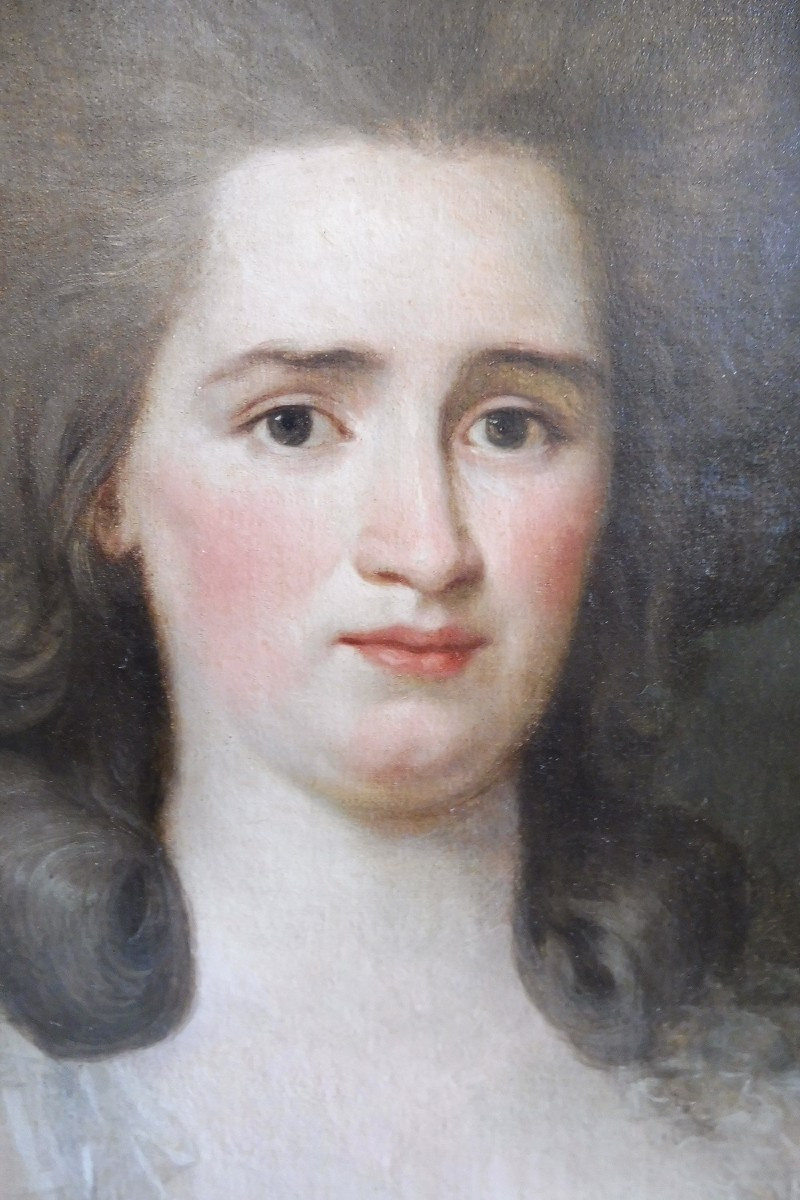 Huile sur toile  par Lemonnier  "portrait de dame  Louis XVI"-photo-3