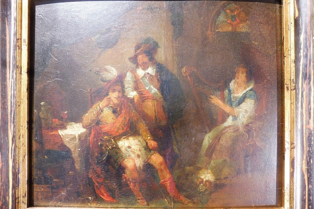 Huile sur panneau  de l'école  française  vers 1840  " Scène  historique  avec  un  Ecossais " -photo-2