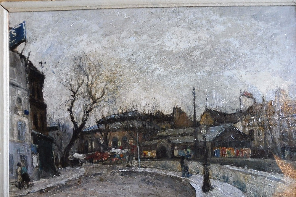 Huile sur isorel  signée Marcel  Leprin  "  Vue de Paris  en hiver  " -photo-2