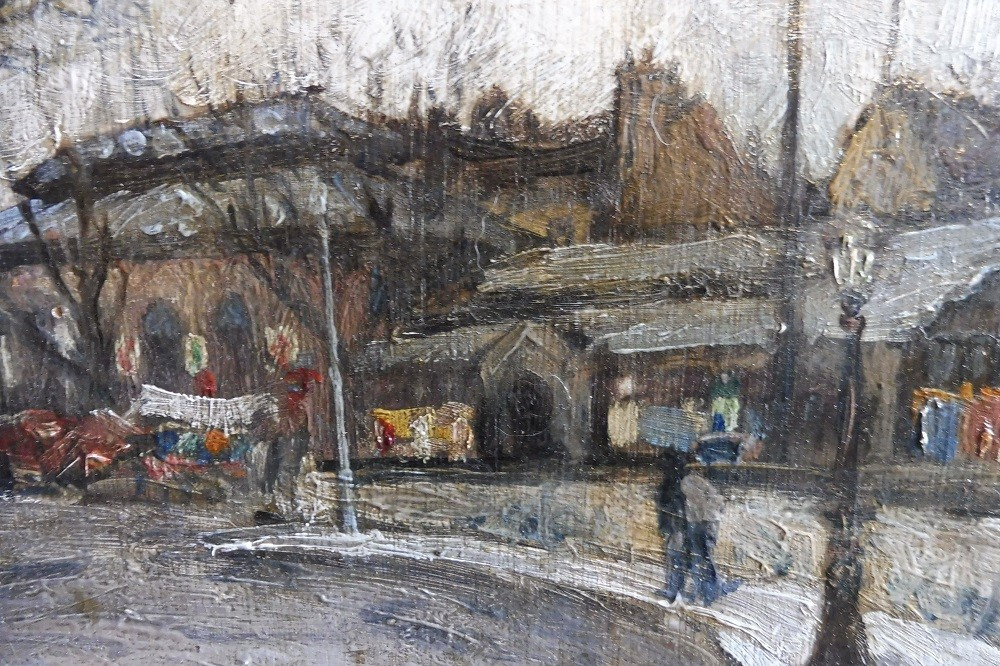 Huile sur isorel  signée Marcel  Leprin  "  Vue de Paris  en hiver  " -photo-4