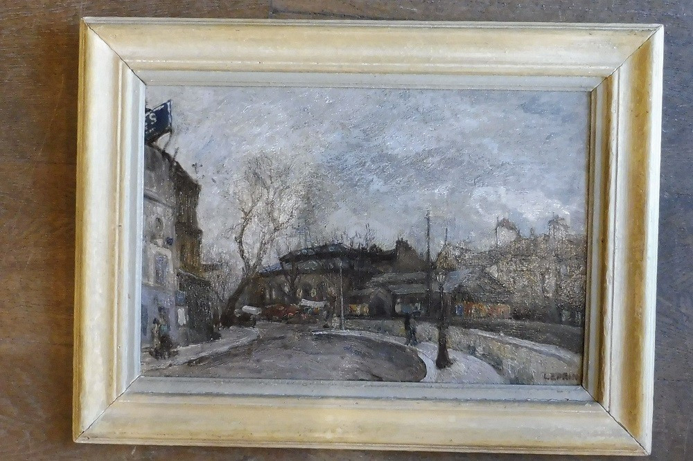 Huile sur isorel  signée Marcel  Leprin  "  Vue de Paris  en hiver  " 