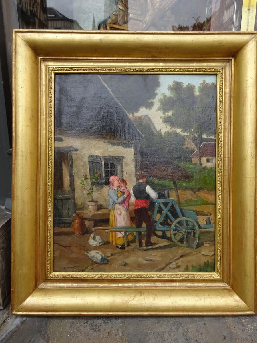 Oil On Canvas Of The 19 Century "the Grinder"