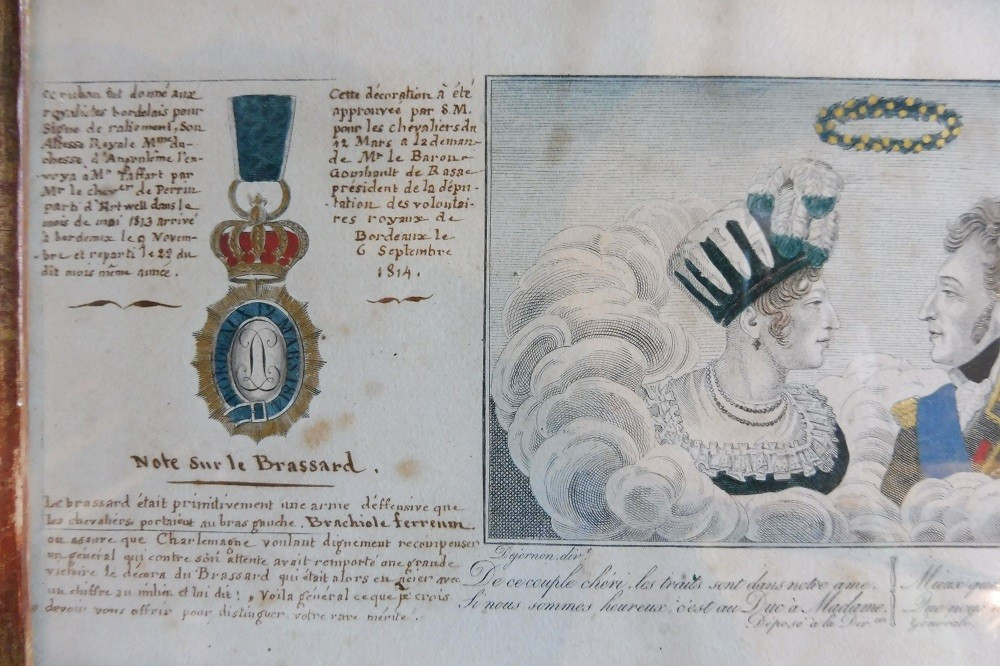 Gravure  gouachée  légitimiste  date 1814  -photo-2