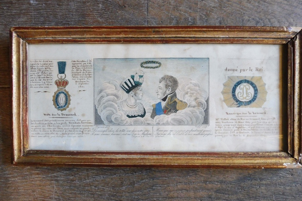 Gravure  gouachée  légitimiste  date 1814  