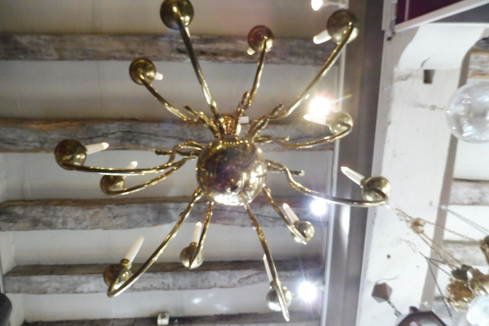 Important lustre  de style  Hollandais à 12 lumières  en laiton  poli  fin 19 eme  -photo-4