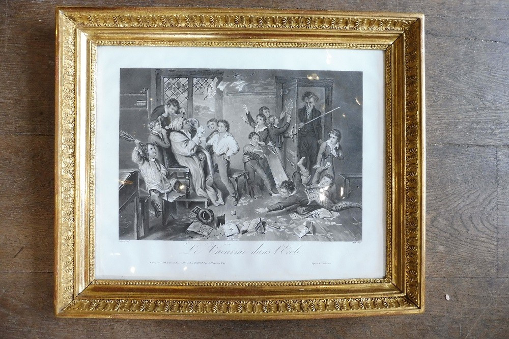Paire  d'aquatintes  humoristiques  du début du 19 eme  dans leurs cadres d 'époque  -photo-3