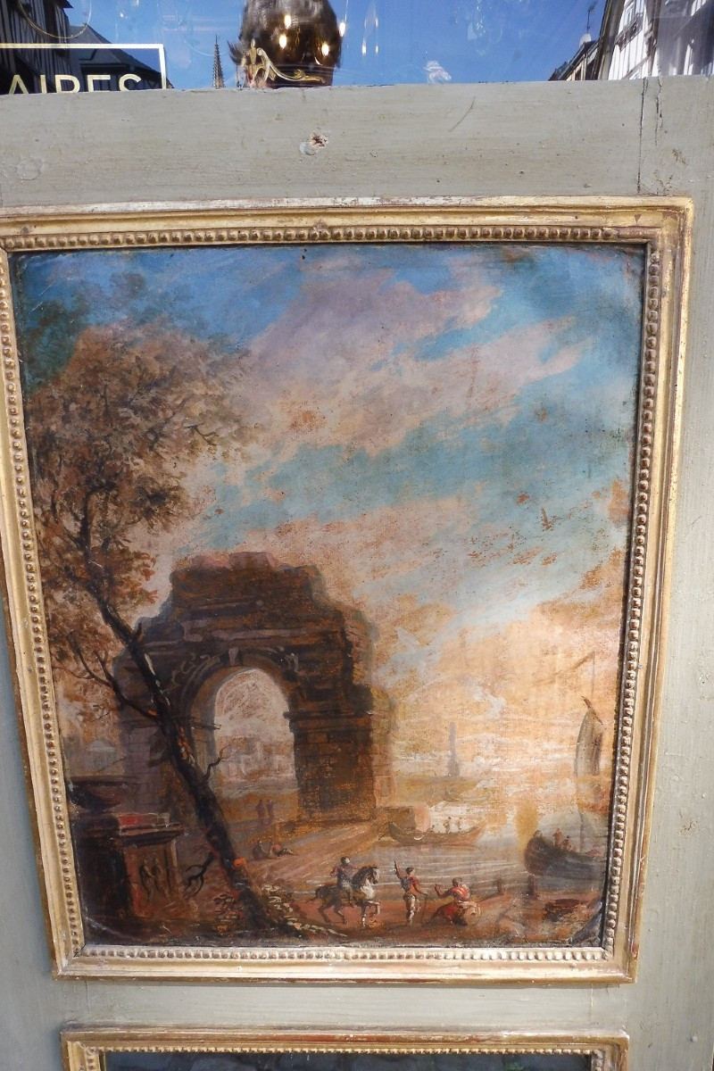 Trumeau Decorated With An Oil On Canvas, Louis XVI Period-photo-2