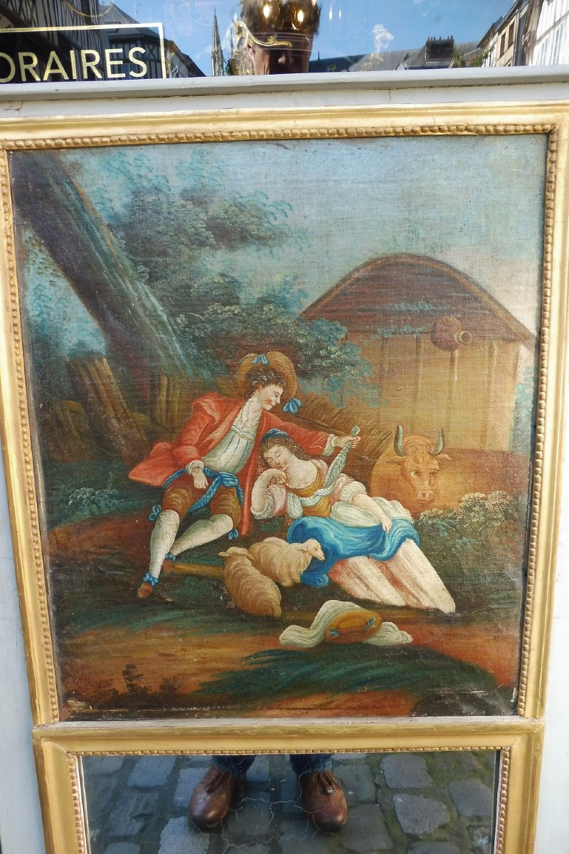 Trumeau orné d'une peinture  , époque  Louis XVI-photo-2