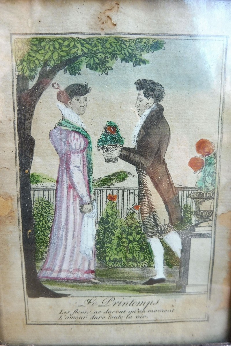 Gravure rehaussée  début 19 eme  " allégorie  du printemps " -photo-2