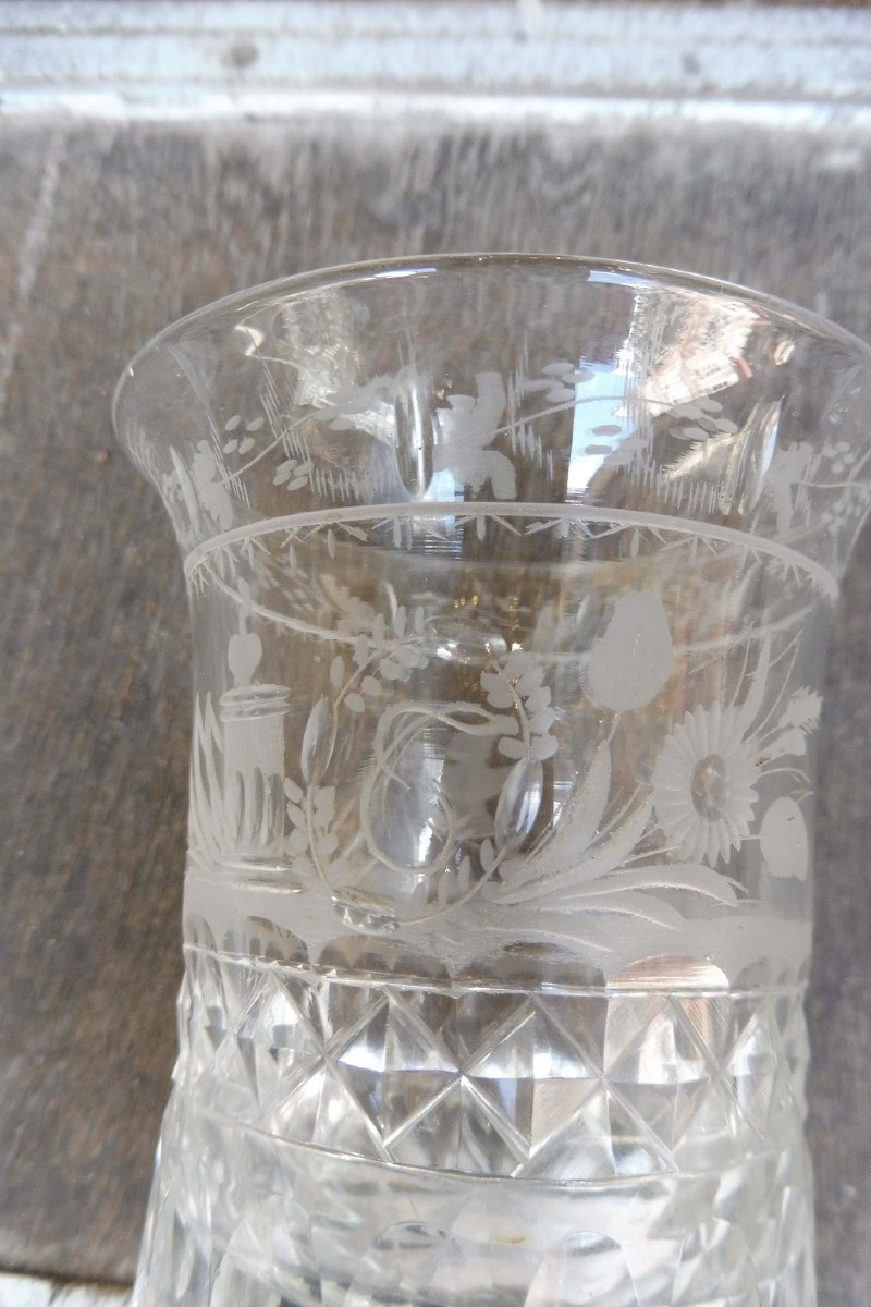 verre  de mariage  louis XVI  gravé  d'un coeur flamboyant -photo-2