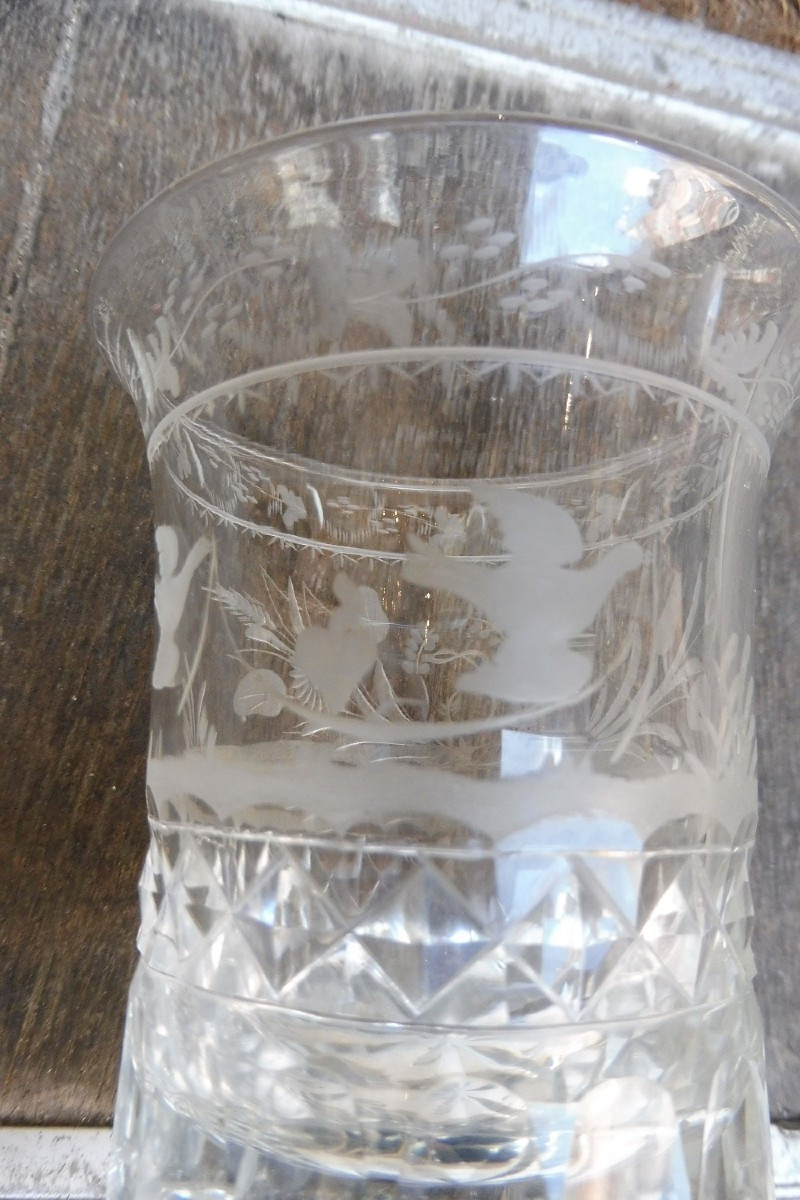 verre  de mariage  louis XVI  gravé  d'un coeur flamboyant -photo-3